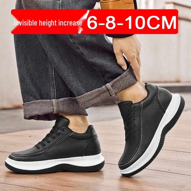 Men's 8cm Height Boosting Cowhide Sneakers - Trendy, Thick Sole, Casual & Sporty