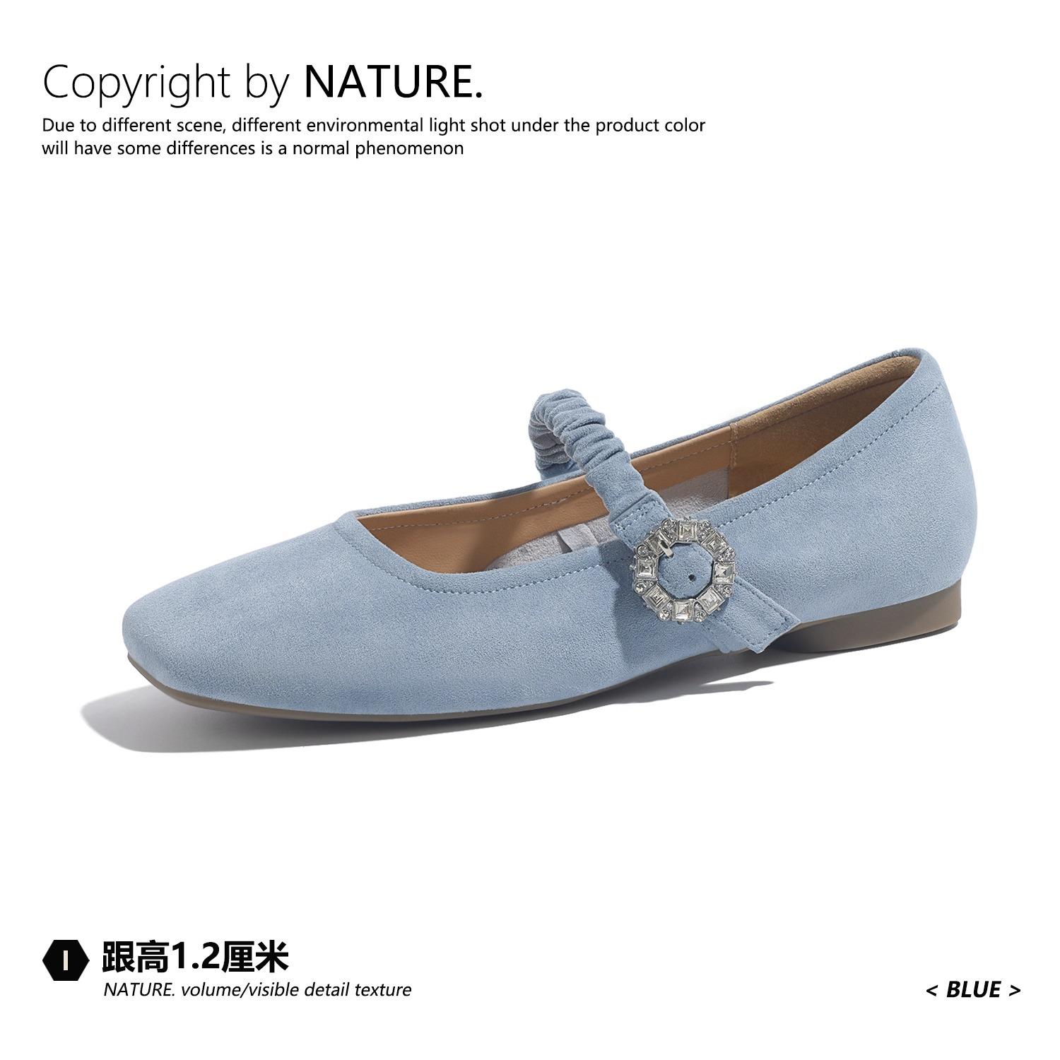 

Suede shows little Mary Jane women s shoes late evening breeze summer word with skirt retro square head ballet shoes single shoes 43 светло-синий