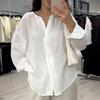 Women Tops V Neck Long Sleeve Pure Color Mid-length Pullover Tops with Asymmetrical Slit Curved Hem Loose Fit Versatile Casual Shirt
