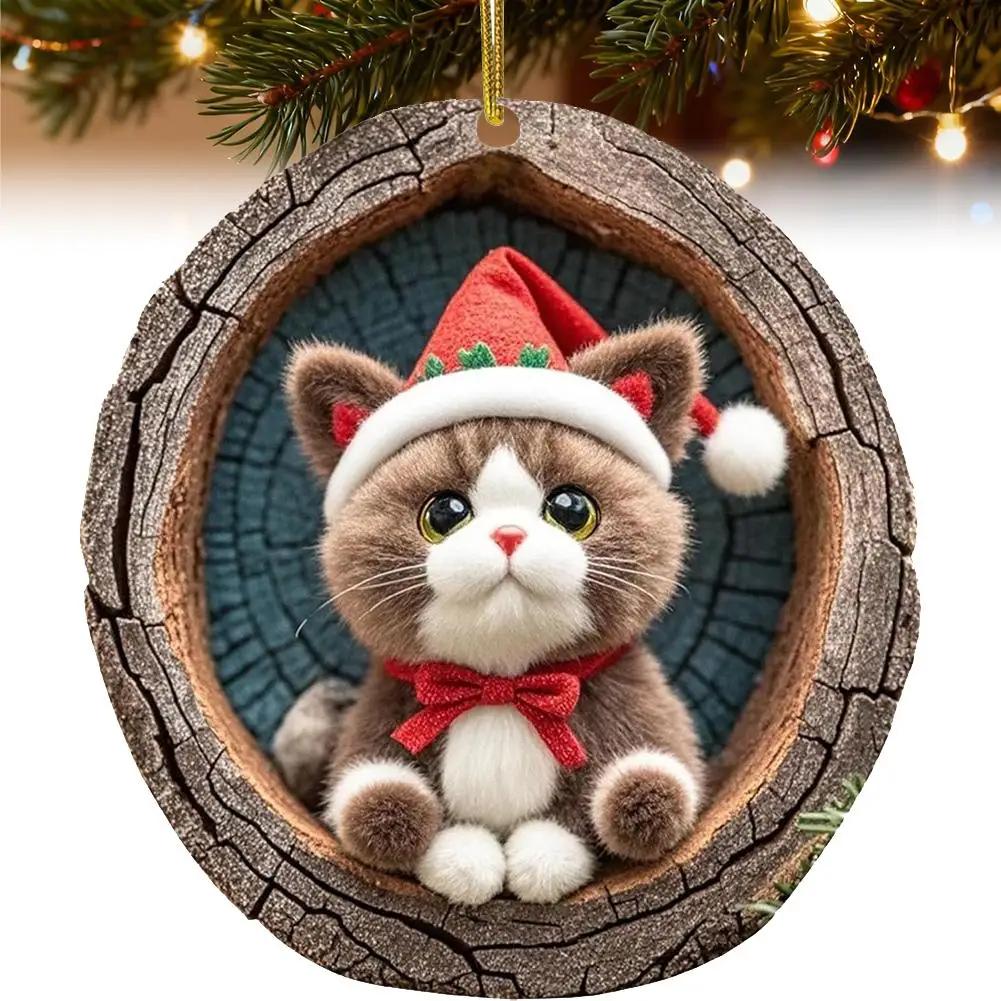 Cute Animal Christmas Ornament 2D Nimal Raccoon Owl Ornaments Car Bunny Decoration Squirrel Hedgehog Wildlife Bird Hanging E6U3