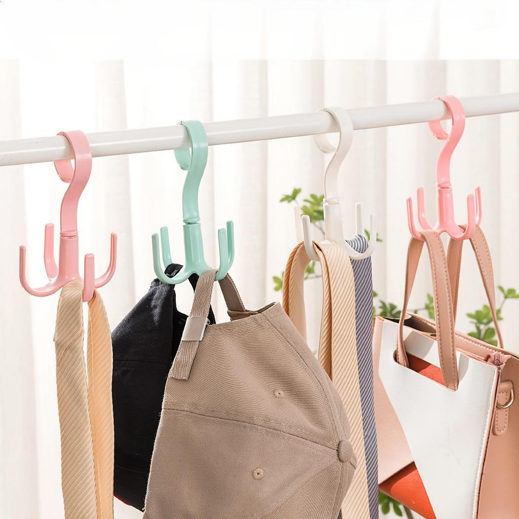 Rotating Closet Hanger with 4-Claw Hooks - Space-Saving Wall-Mounted Organizer for Ties, Handbags, Belts, Hats & Scarves