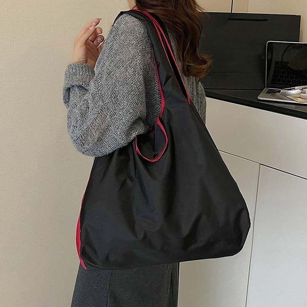 Large Capacity Foldable Shopping Pouch Portable Contrast Color Shoulder Bag  Travel