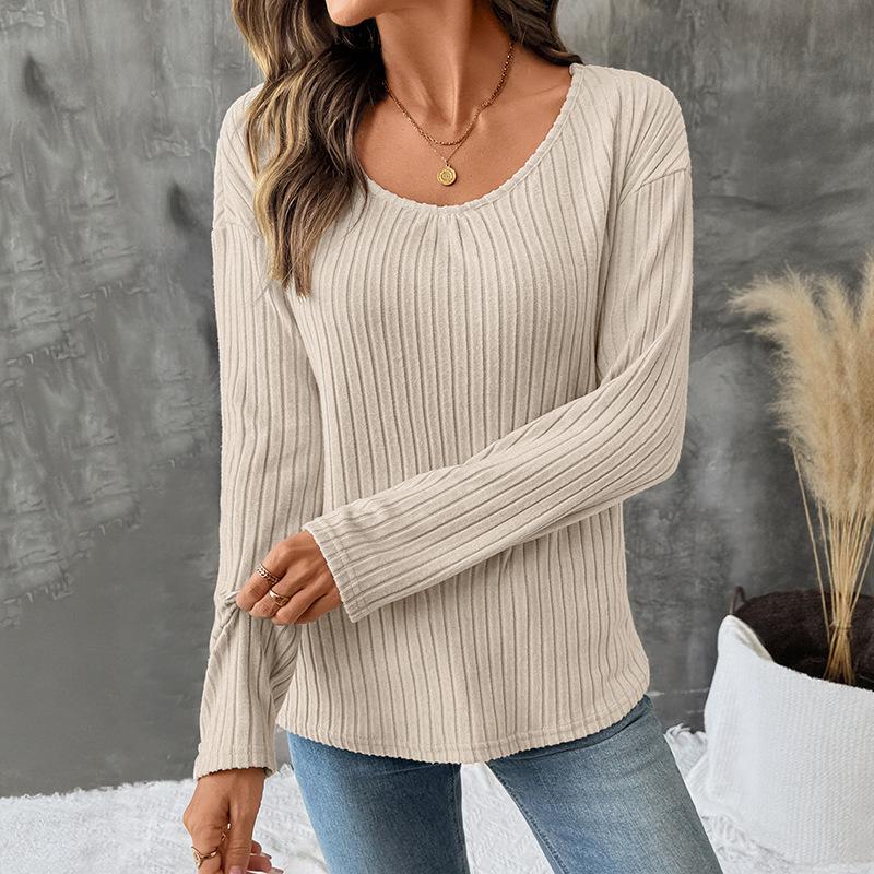 Autumn Winter Round Neck Lace Hollow Out Tee Women Long Sleeve Sexy Backless Pullover Knitting T-shirt Top