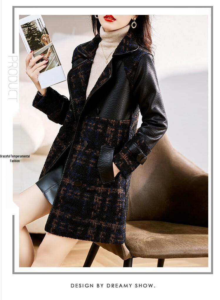 Winter Reversible Mid-Length Velvet Thick PU Leather Jacket - Women's Cozy Loose Fit