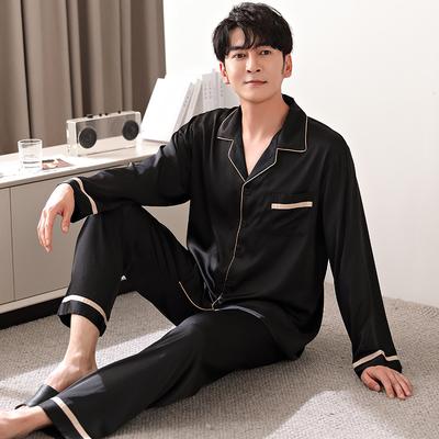 Pajamas Men'S Spring And Autumn Ice Silk Long Sleeve Thin Summer Simulation Silk Advanced Sense Can Wear Outside Loungewear Suit