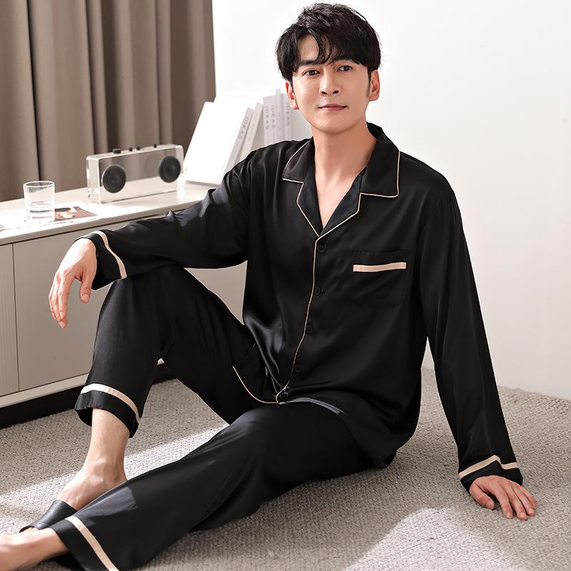 Ice Silk Pajamas Women With Chest Pads Women'S Loungewear Suit Summer Silk Couple Long Sleeves Women'S Summer Men'S