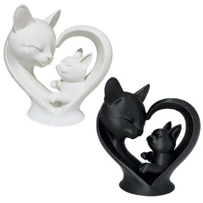 Herzförmige Katzenstatuen Mutter und Kind Katzenfiguren Skulpturen Sammlerstücke Schmuckstück Wohnzimmerdekorationen