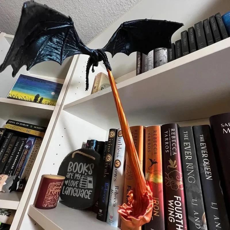 Knižní kout Dračí plamen Socha dýchající oheň Drak Gotický ornament Halloweenský dárek k narozeninám Dekorace police