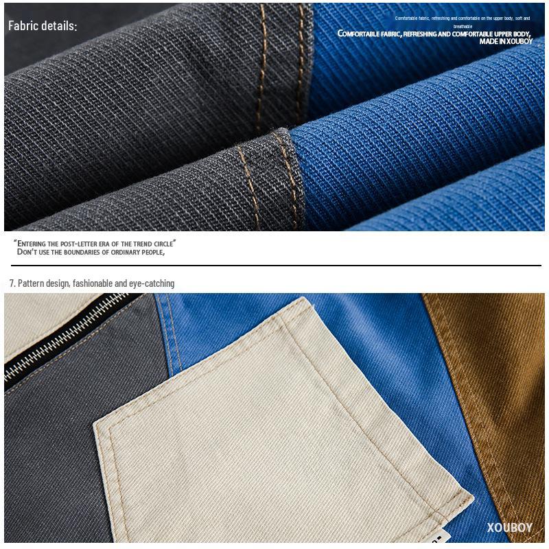 Unisex Retro Patchwork Colorblock Jacket - Spring/Autumn 2024, Oversized Workwear Style