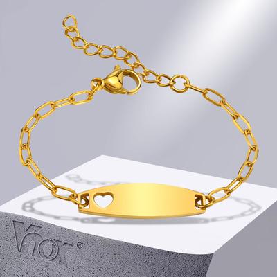 Vnox Free Engraving Name Bracelets for Girls Boys, Custom Date Name Bangles, Meaningful Gift for Newborns