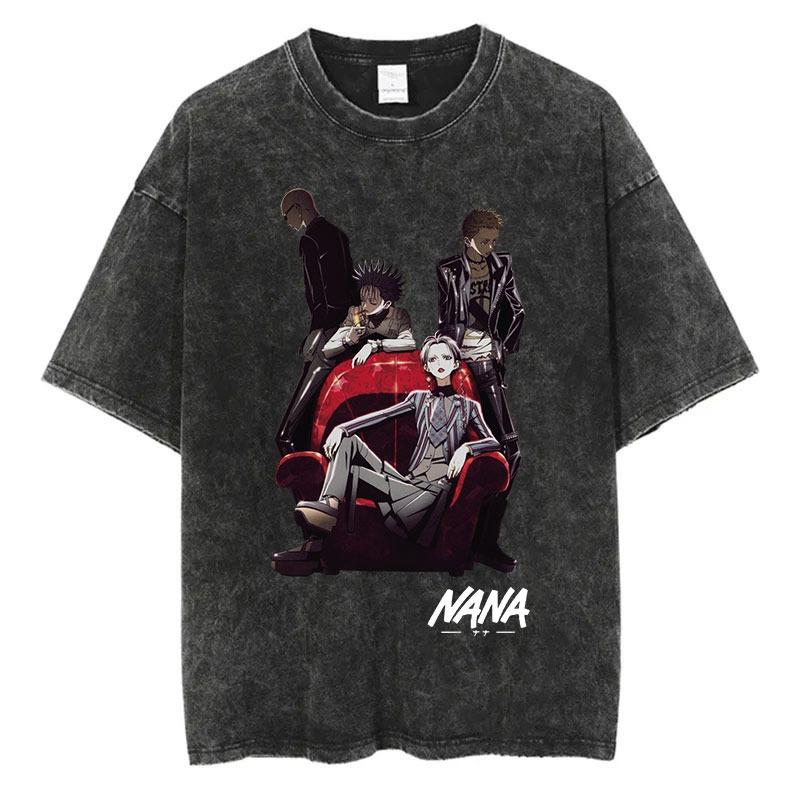 Japanese Anime Nana Osaki Print Vintage Washed Tshirt Harajuku Streetwear Graphic T-Shirt Summer Short SleeveTshirt