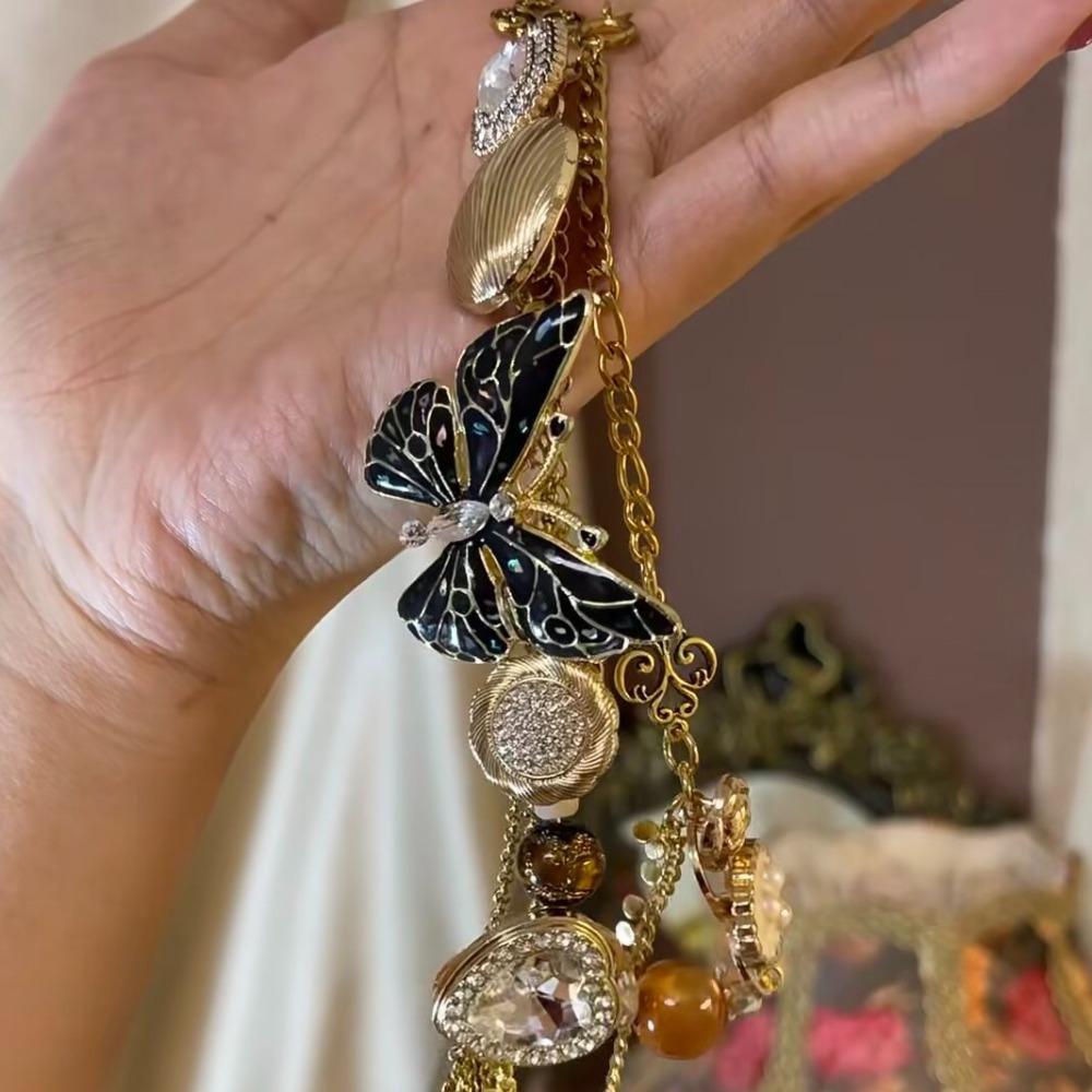 Sweet Tassel Crystal Necklace Adjustable Women's Choker Rhinestone Butterfly Necklace  Ladies