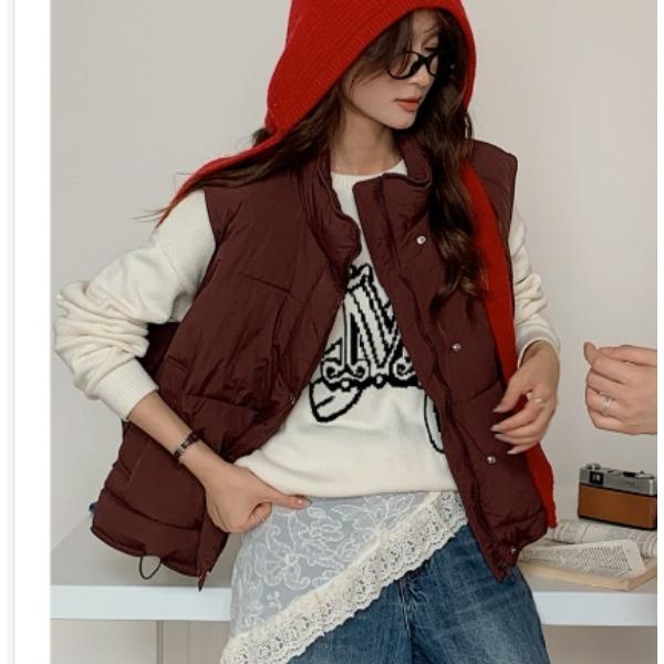 

DIMANAF 2025 Женские парки больших размеров Жилеты Пальто Куртки Короткая без рукавов Верхняя одежда Плотная Теплая Новая Осень Зима M коричневый