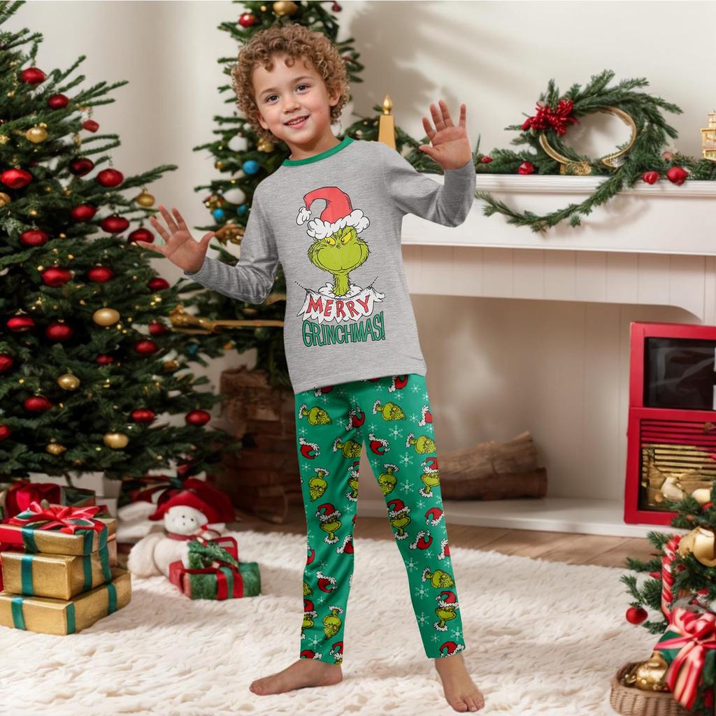 Christmas Family Matching Pajamas Set, Mother Child Baby Cartoon Print Pajamas Home Clothes Set