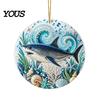 Transparent Sea Animal Pendants Ocean Theme Pearl Art Hanging Ornament, 2D Flat Acrylic Coastal Unique Gifts for Lovers Life Suncatcher, Beaded