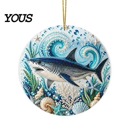 Transparent Sea Animal Pendants Ocean Theme Pearl Art Hanging Ornament, 2D Flat Acrylic Coastal Unique Gifts for Lovers Life Suncatcher, Beaded