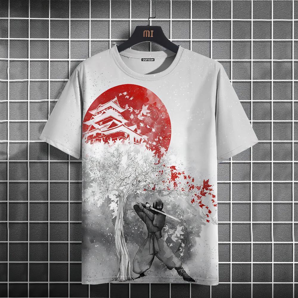 Ανδρικό μπλουζάκι με μοτίβο πολεμιστή ανδρικό μπλουζάκι ιαπωνικού στυλ Casual φαρδιά μπλουζάκια με κοντό μανίκι Υπερμεγέθη ανδρικά μπλουζάκια καλοκαιρινά