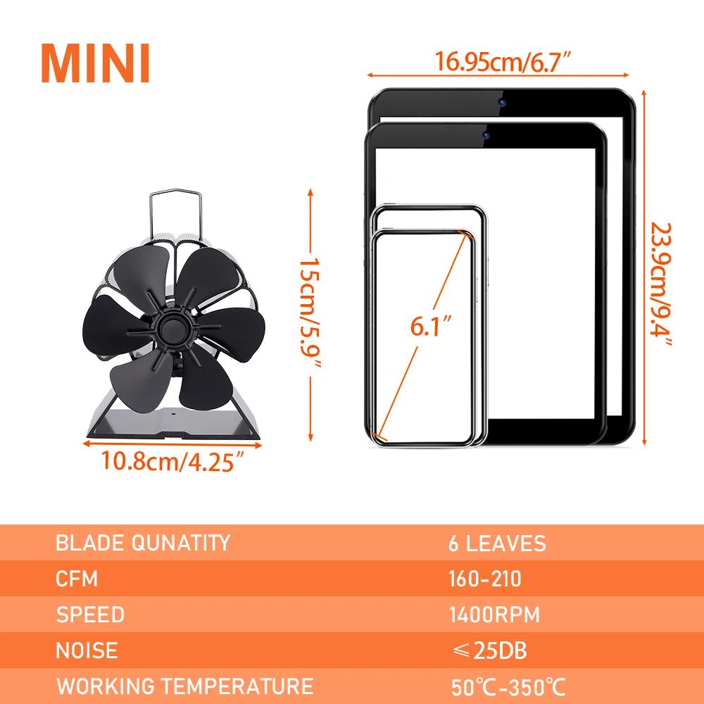Mini-Kaminventilator mit 6 Flügeln, wärmebetriebener Ofenventilator, Holzscheitbrenner, umweltfreundlich, leise, energiesparend, Heizung für Zuhause, effiziente Wärmeverteilung