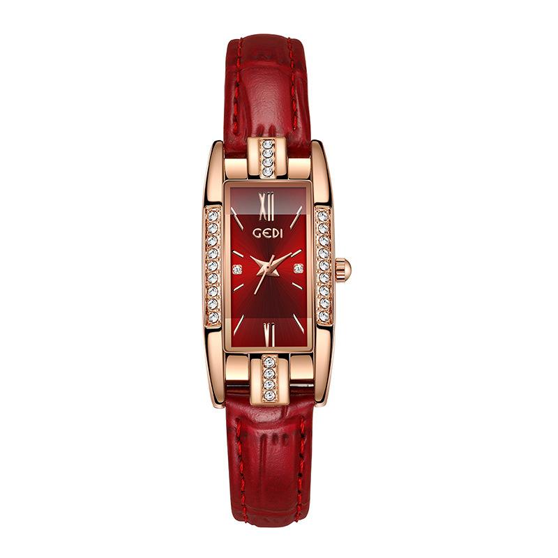 

Light Luxury brand Starry Sky Ladies Watch red Leather fashionable and Versatile Square Waterproof Women s Quartz Wristwatches красный
