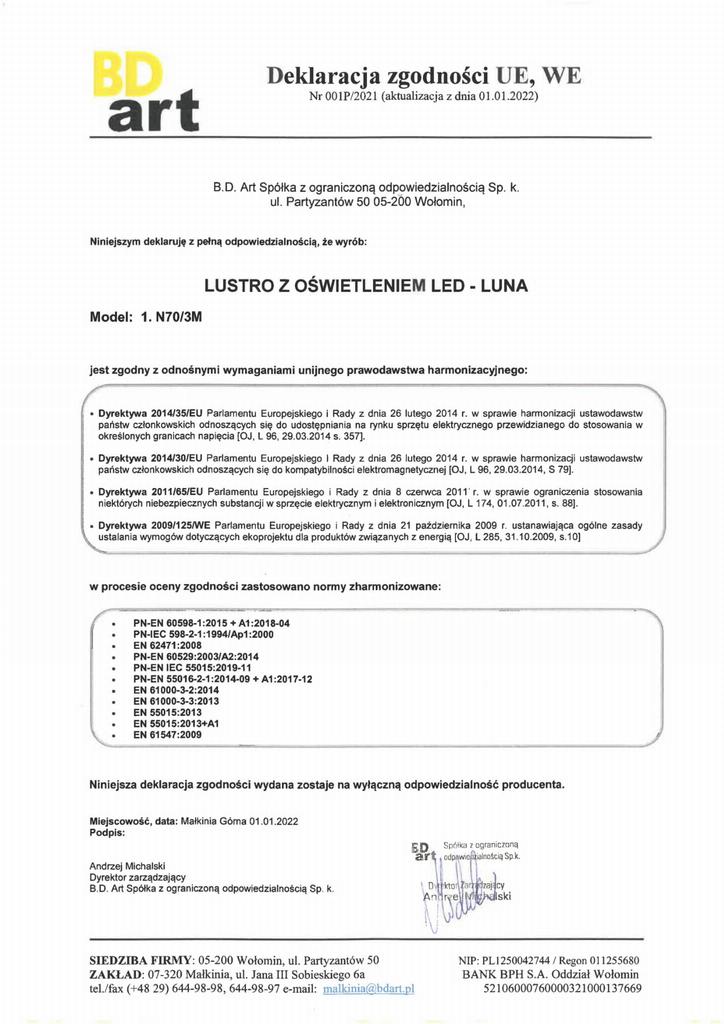 Lustro Podświetlane Led Luna 60X80 Rc