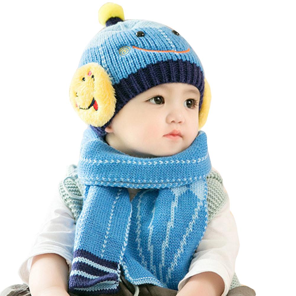 Girls Boys Cute Hats and Scarf Set, 6-12 Month Knit Warm Winter Hat Beanie Cap