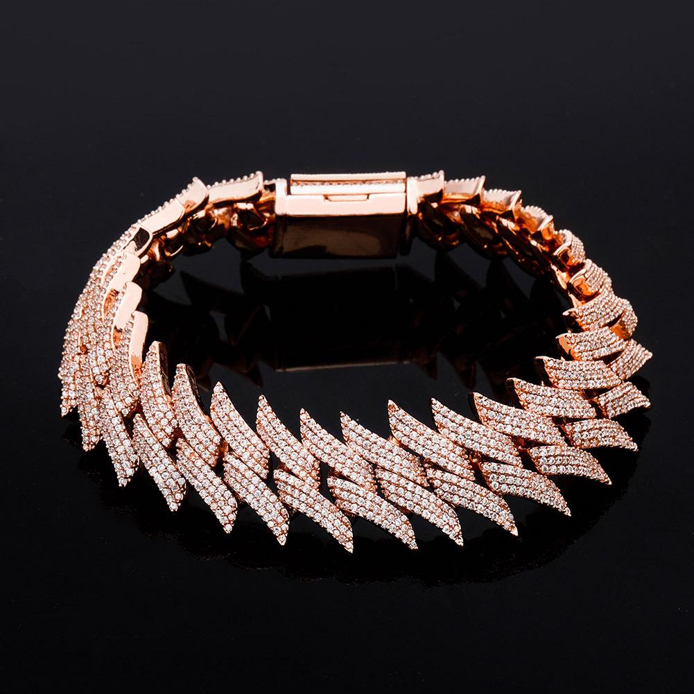 20mm Thorn Box Buckle Cuban Chain Zircon Hip Hop Men's Trendy Bracelet, Real Gold Plated
