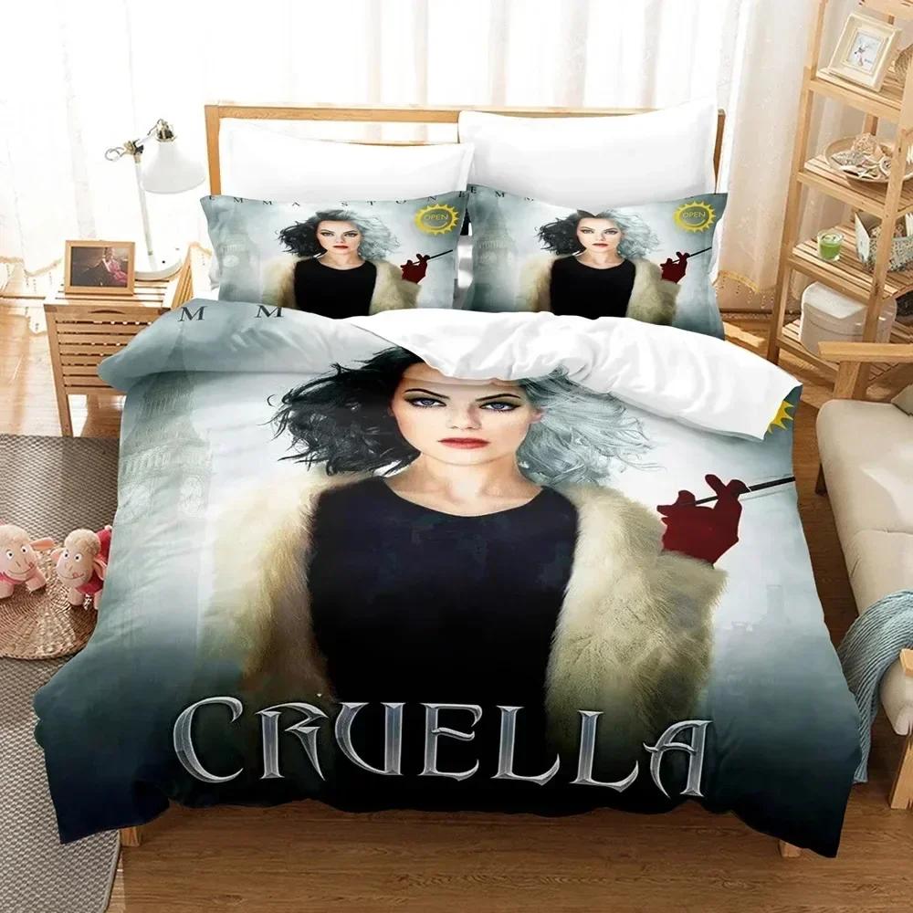 3D Cruella Bedding Set Pillowcase De Vil Printed Bed Set Duvet Cover Pillowcase Bed Linen Sheet Quilt Cover Full Queen King Size