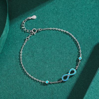 S925 Sterling Silver Infinite Love Symbol Bracelet Women's Charm Turquoise Handpiece