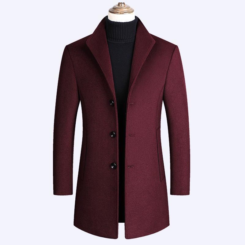 Men's Woolen Coat Medium and Long Suit Collar Cotton Thickened Woolen Coat Men's Coat