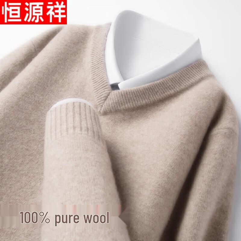 Hengyuanxiang Men's Pure Wool V-Neck Knitted Pullover Sweater