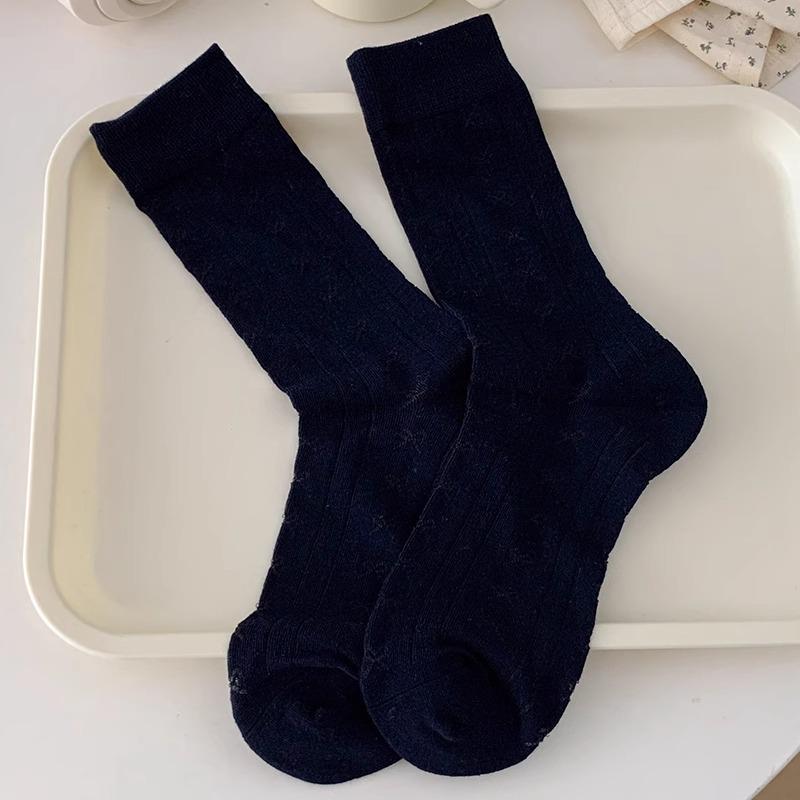 Women's Spring and Summer Thin Bow Tied Pure Cotton Mesh Mid Calf Socks