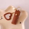 Heart-Shaped Mini Lipstick Keychain with Mirror: Portable Leather Holder for Girls