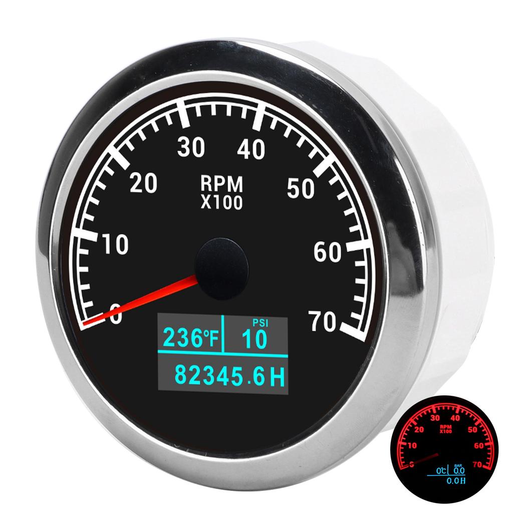 RPM Tachometer Gauge 3 In 1 Multifunctional Marine Accessory for Automobile Boats 9?32V DCBlack