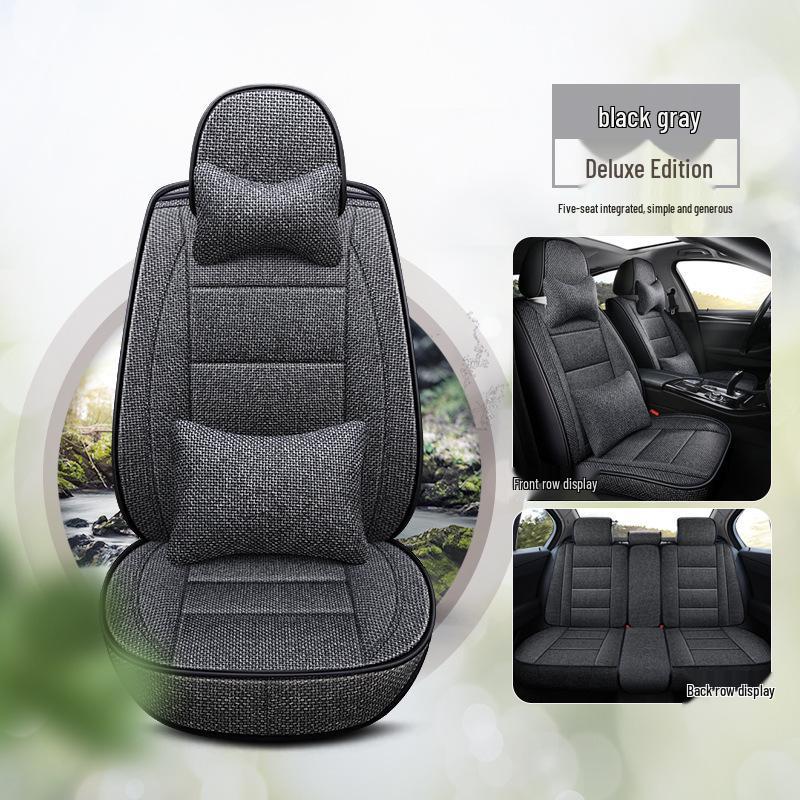 Universal Full Coverage Leather Car Seat Cushion and Linen Cover