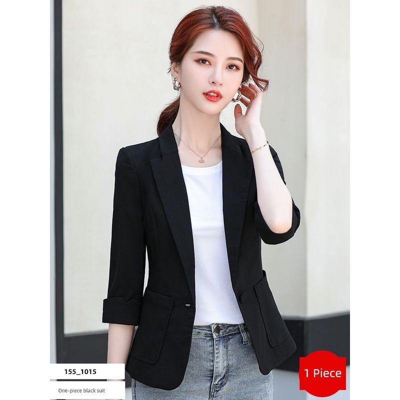 

Summer Thin Casual 3/4 Sleeve Linen Small Suit A- black suit S