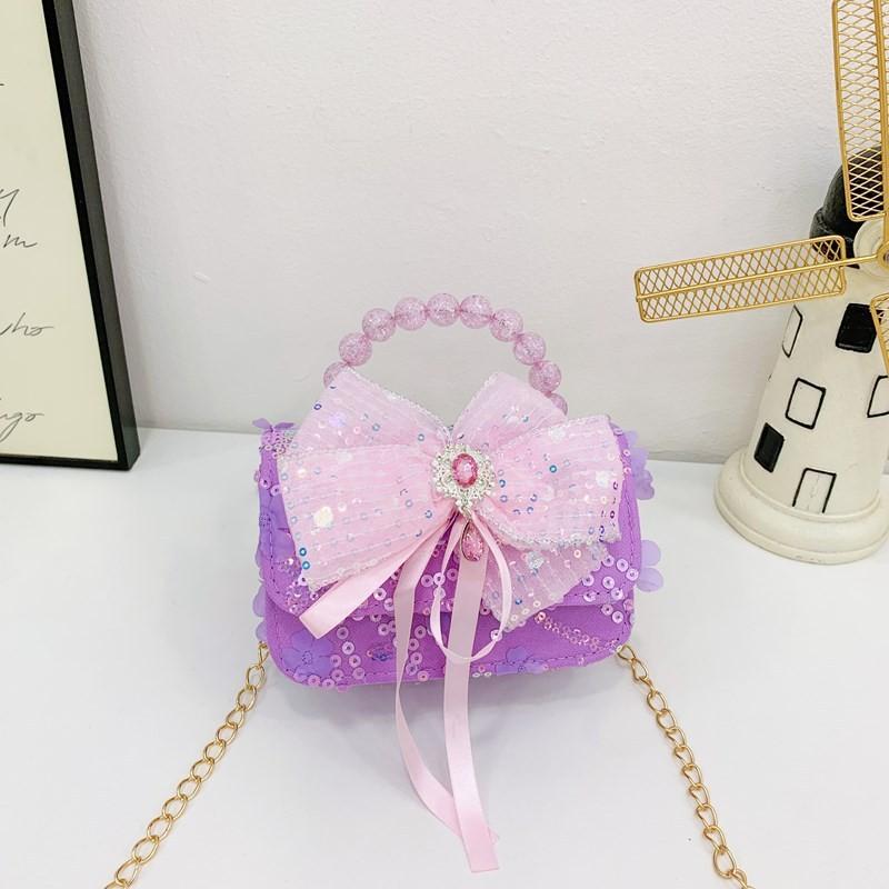 Bag Trendy Crossbody For Kids With Elegant Bow Design And Colorful Sequined Finish