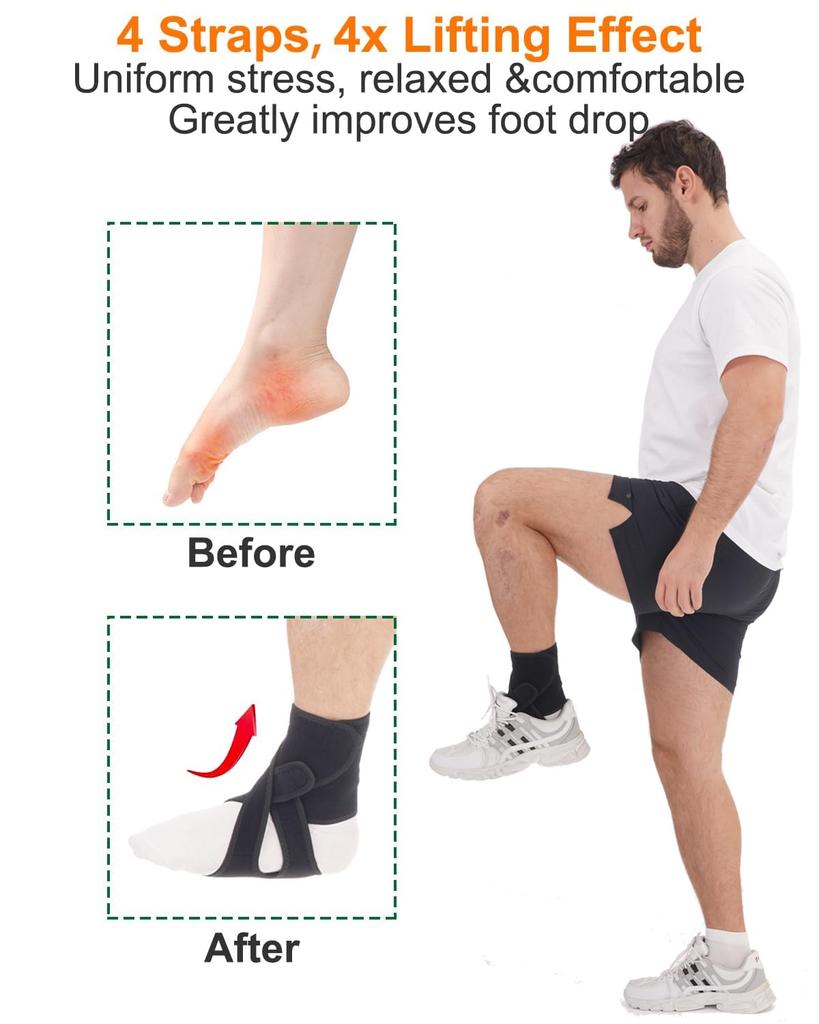 LITATA Foot Drop Orthotic Drop Foot Breathable Adjustable Ankle Black Support, Brace, Neoprene, Brace, (LEFT)