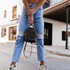 Women Button High Waist Pocket Elastic Hole Jeans Trousers Slim Denim Pants
