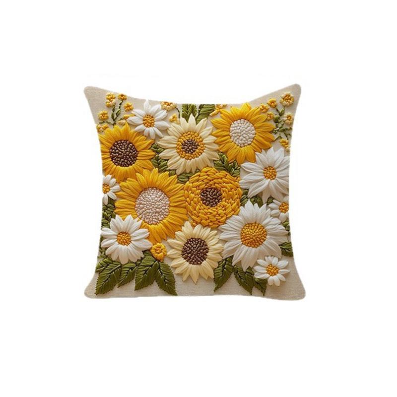 2/4pcs 2D Floral Print 45x45cm Zipper Closure Machine Washable Throw Pillow Covers Soft Sunflower & Daisy Bed Pillowcase