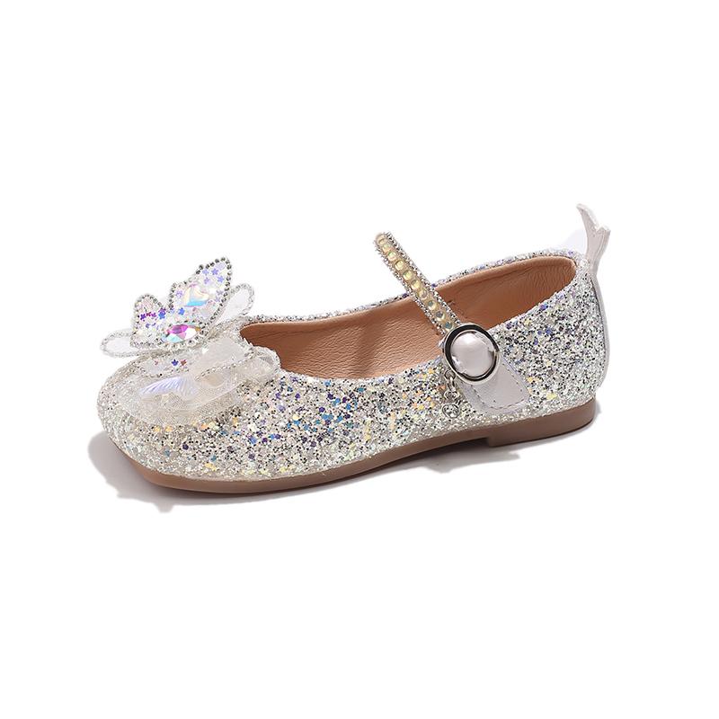 

Милые новые детские кожаные туфли для девочек, шикарные туфли для принцесс, модные универсальные детские повседневные туфли на плоской подошве с пайетками, элегантные 23 бежевый