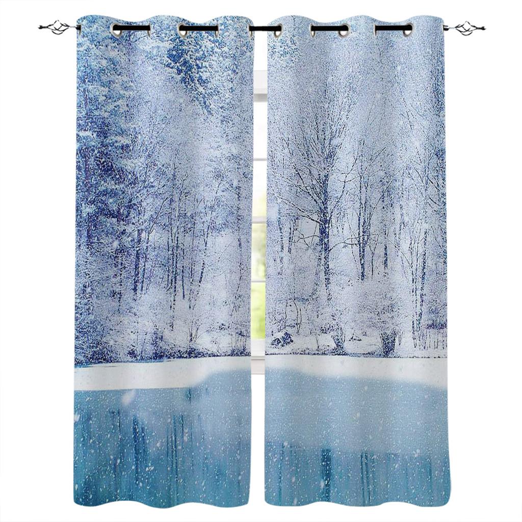 Beautiful Snow Scene Home Decor Window Curtains Bedroom Kitchen Curtain Panel Curtains for Living Room