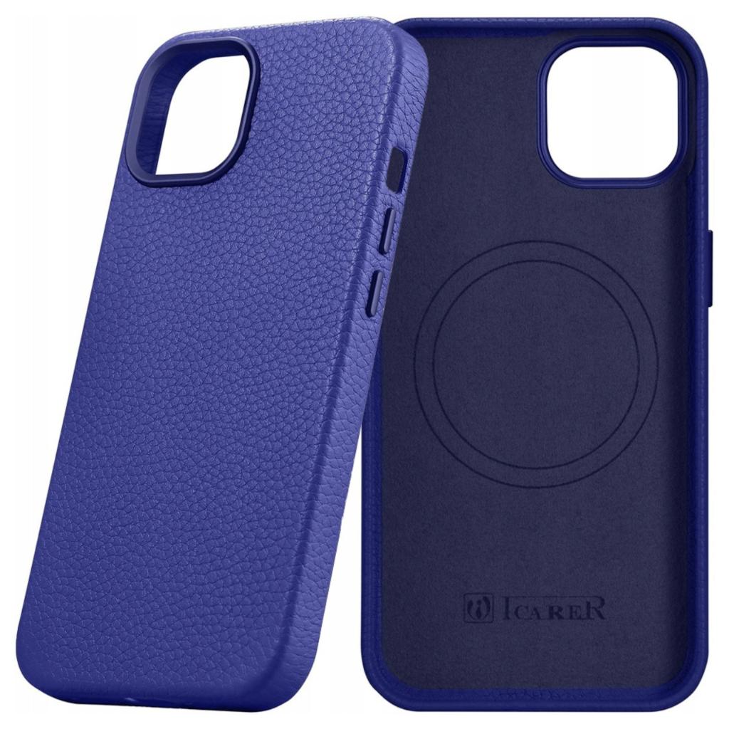 Icarer Litchi Premium Leather Case Skórzane Etui Iphone 14 Magnetyczne Z Magsafe Ciemnoniebieski (Wmi14220709-Db)