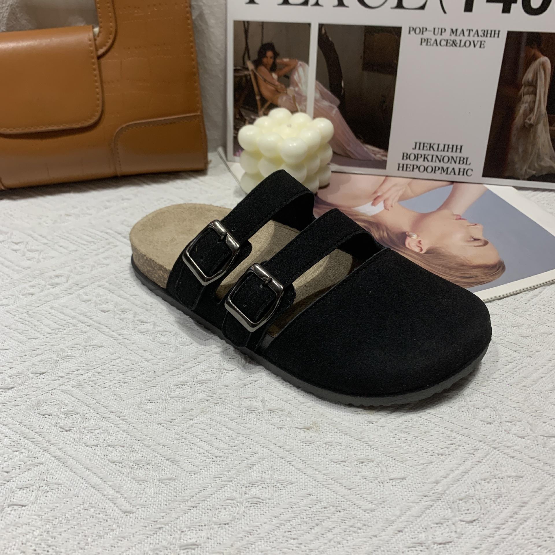 

Тапочки Baotou, женская летняя одежда, модная повседневная пряжка, ленивые полутапочки, домашние тапочки с плоским дном, классные тапочки 36 чёрный