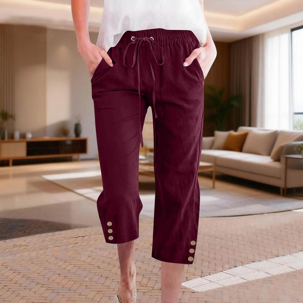Women's Casual And Fashionable Color Loose Pants With Pocketes
