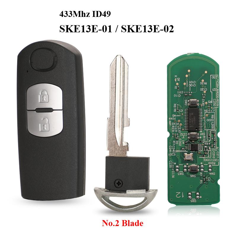 Jingyuqin 433Mhz ID49 2/3 Buttons Smart Key Fit for MAZDA CX-3 Axela CX-5 Atenza Model SKE13E-01 SKE13E-02 Car Remote Control