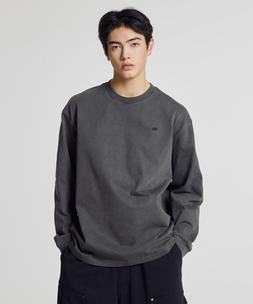 Nyuballanseu Nbndg21204 / Uni Essential Small Logo Washed Long Sleeve Tee (Charcoal)