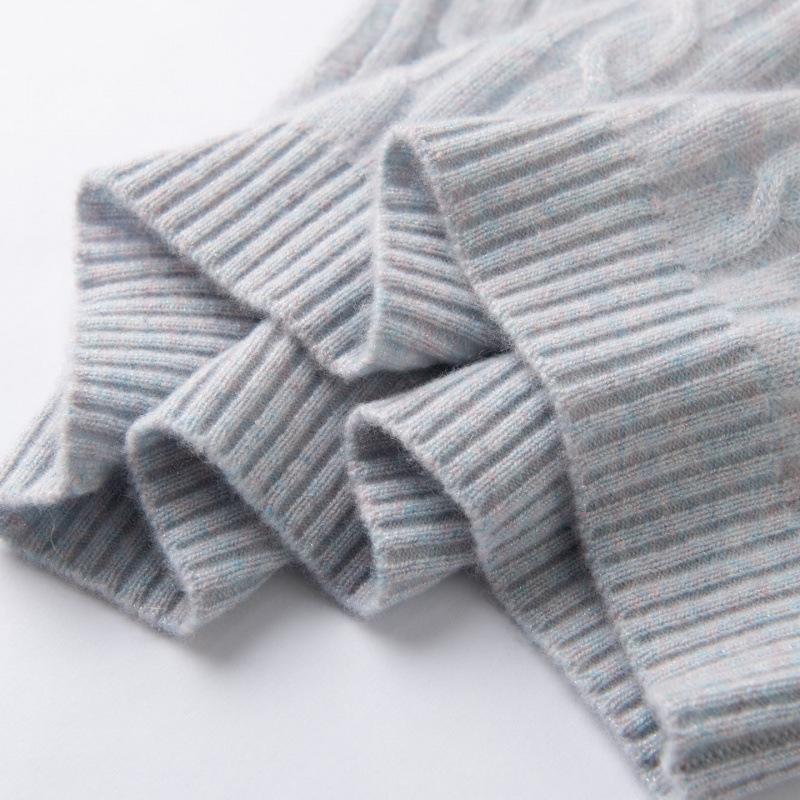 Women's 100% Pure Cashmere V-Neck Cable Knit Sweater - Bright Silk, Loose Fit, Long Sleeve