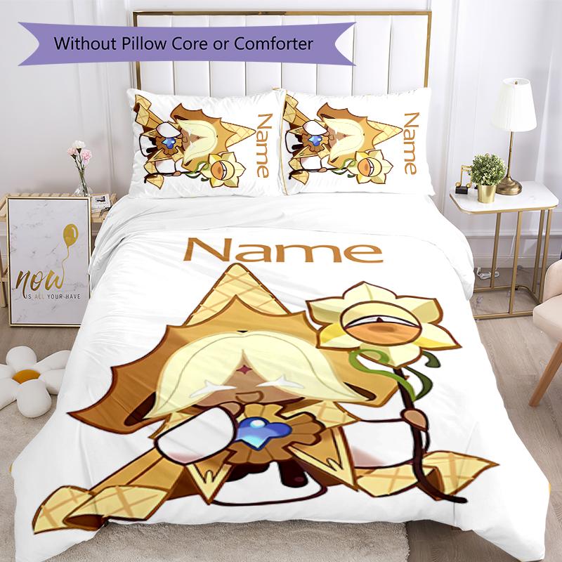 3pcs Custom Name Cookie Run Kingdom Bedding Set Duvet Cover Closure Includes 1 Duvet Cover & 2 Pillowcases for All Seasons Bedroom Decor