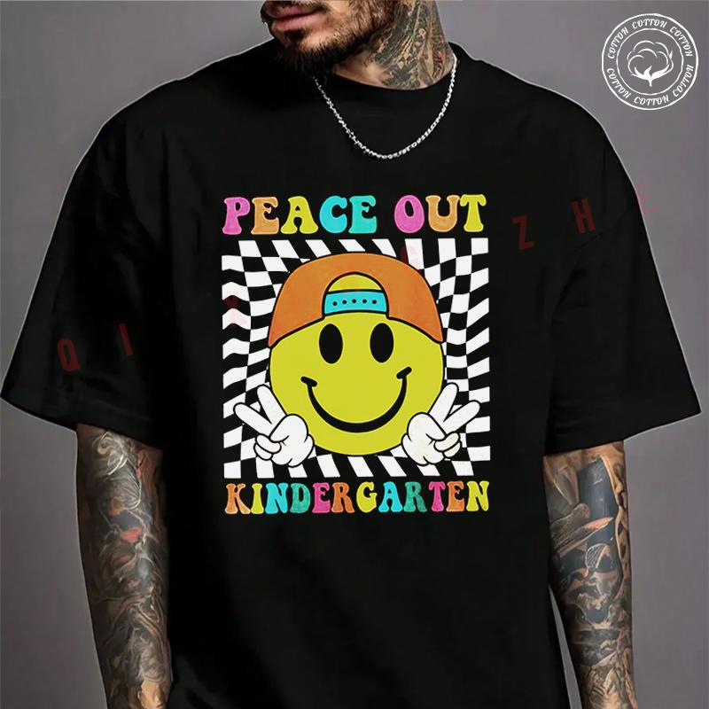 Men T Shirt Casual Last Day Of School Peace Out Kindergarten Kid Boy Graduation Motorcycle T-sh