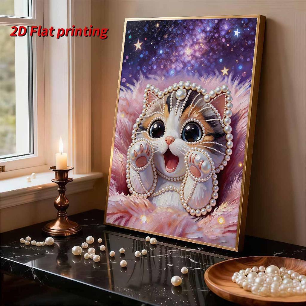 DIY Cute Little Cat Pearl Art Painting for Adults/Beginners Gift Home Decor Pearl Gem Paintings Picture Arts Craft 30x40cm Without Frame